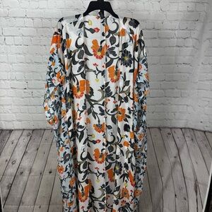 Lane Bryant Semi Sheer Long Floral Chiffon Duster Jacket Top O/S